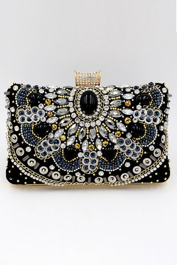 svart beaded skulder kjede kveld clutch
